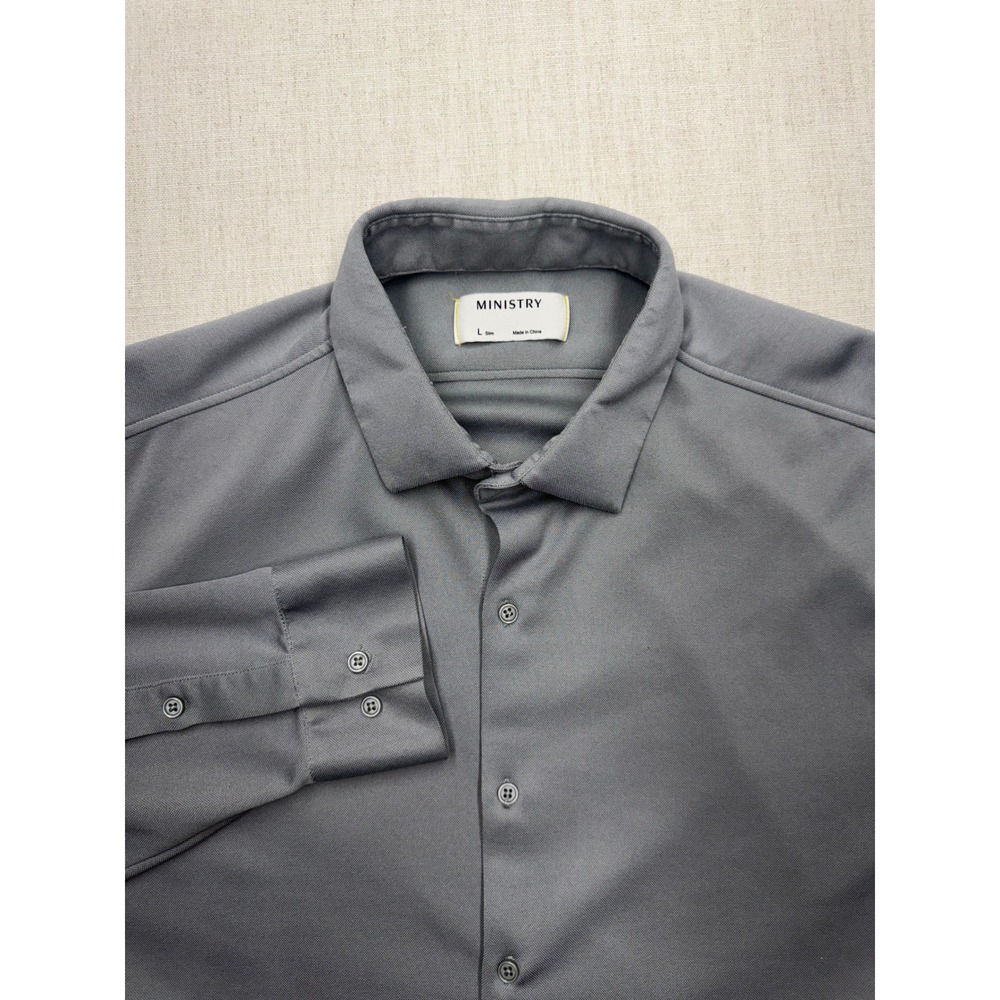 Ministry of Supply Apollo Shirt Mens Large Slim Gray Outlast Temperature Control